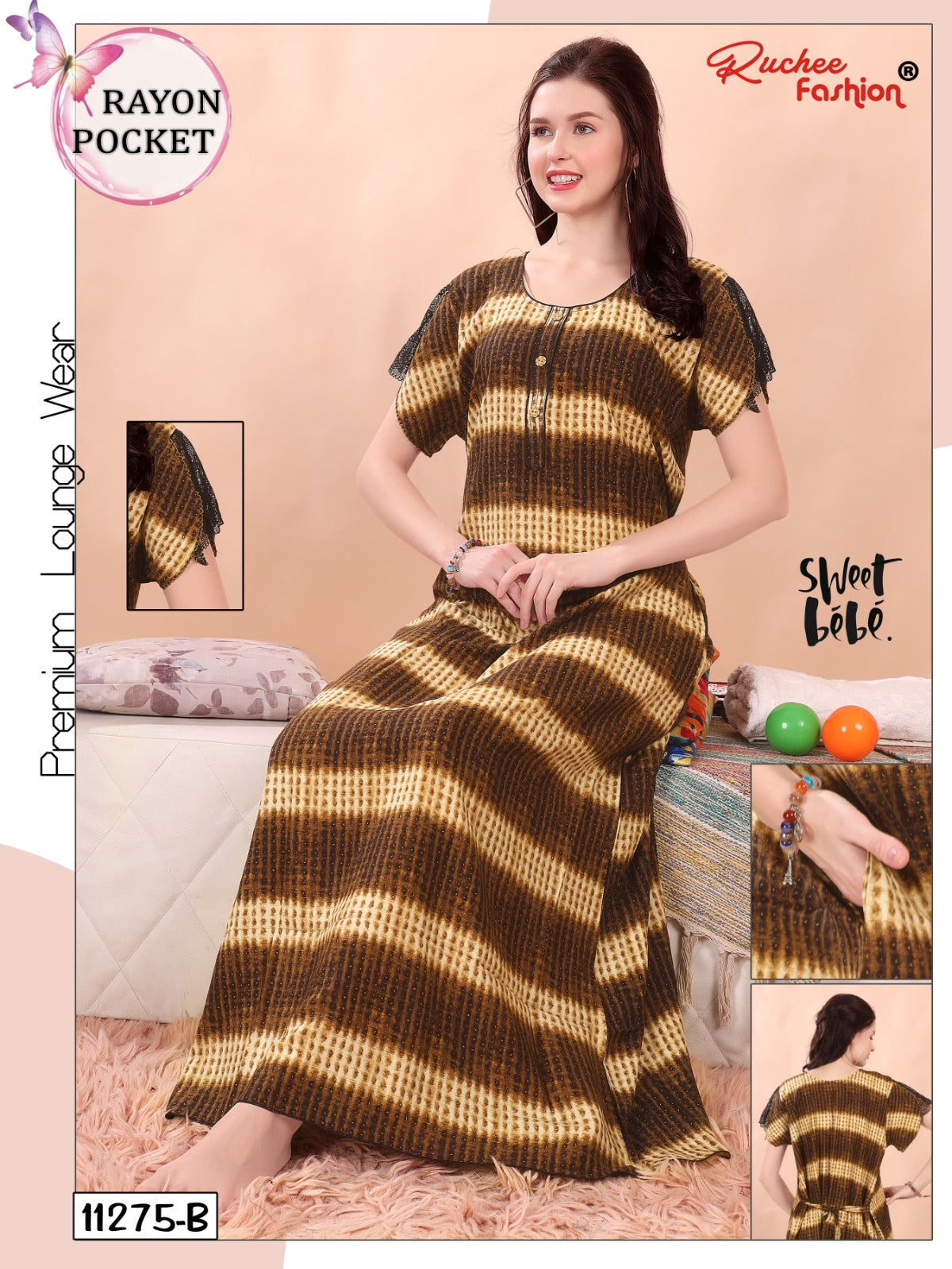 Net Sleeves Ruchee Fashion Night Gowns Exporter India