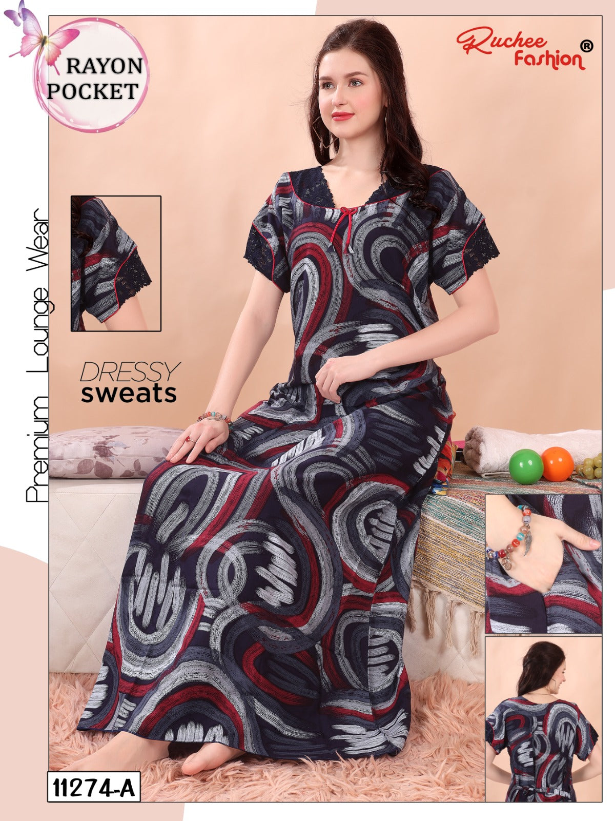 Net Sleeves Ruchee Fashion Night Gowns Exporter India