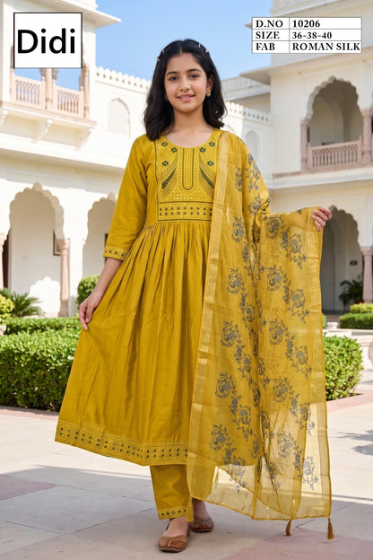 Nethra 1 Dn 10206 Didi Roman Silk Girls Readymade Anarkali Suits Wholesaler