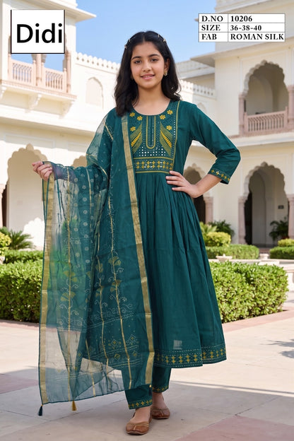 Nethra 1 Dn 10206 Didi Roman Silk Girls Readymade Anarkali Suits Wholesaler