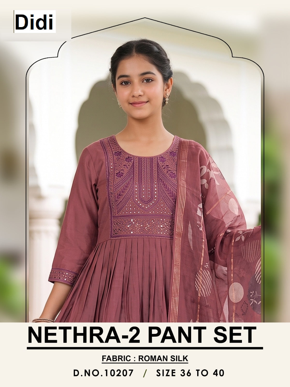 Nethra 2 Dn 10207 Didi Roman Silk Girls Readymade Pant Suits Wholesaler