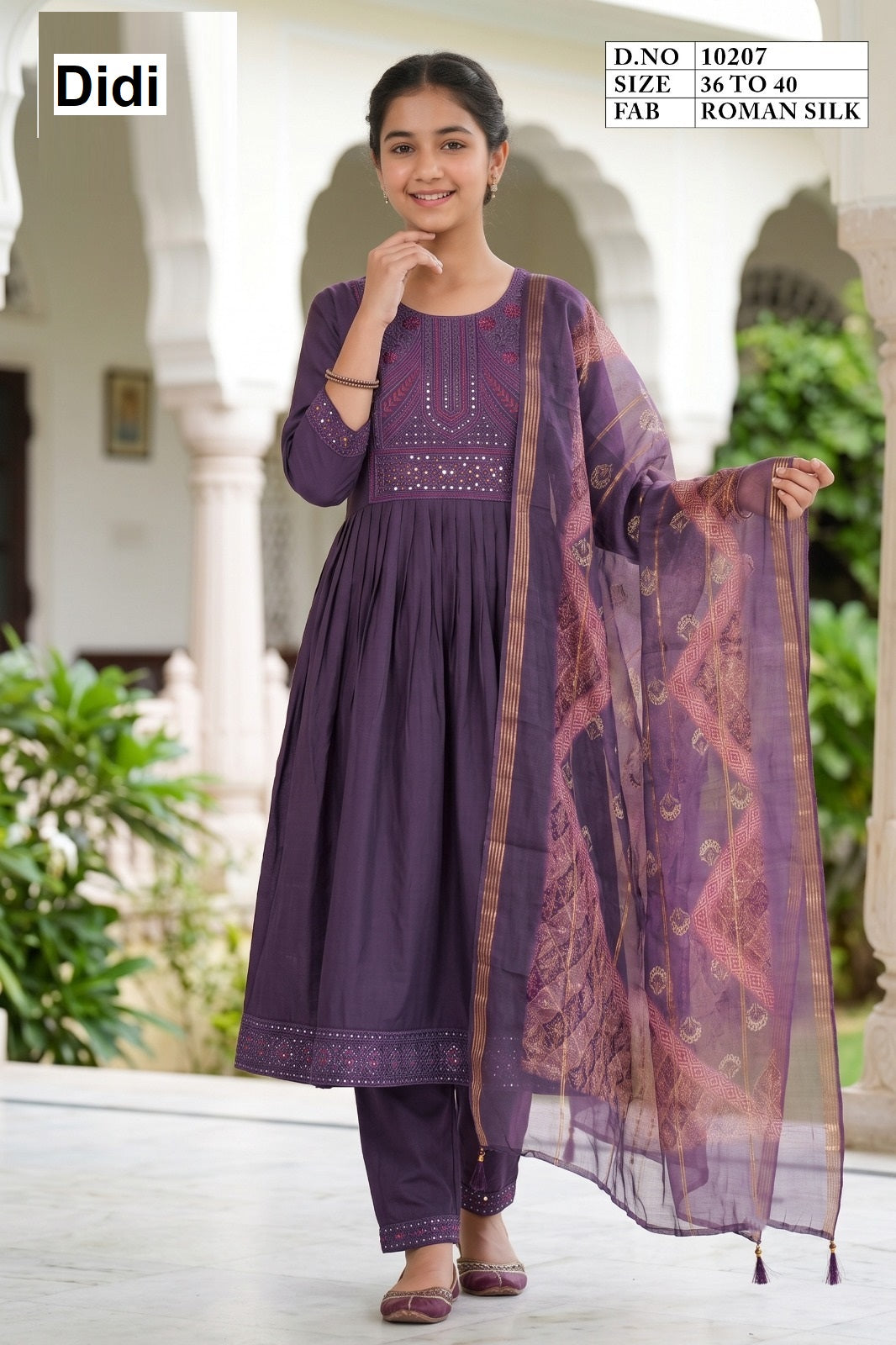 Nethra 2 Dn 10207 Didi Roman Silk Girls Readymade Pant Suits Wholesaler