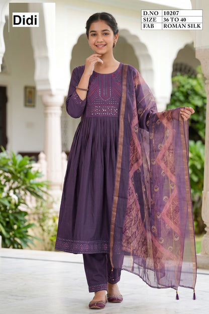 Nethra 2 Dn 10207 Didi Roman Silk Girls Readymade Pant Suits Wholesaler