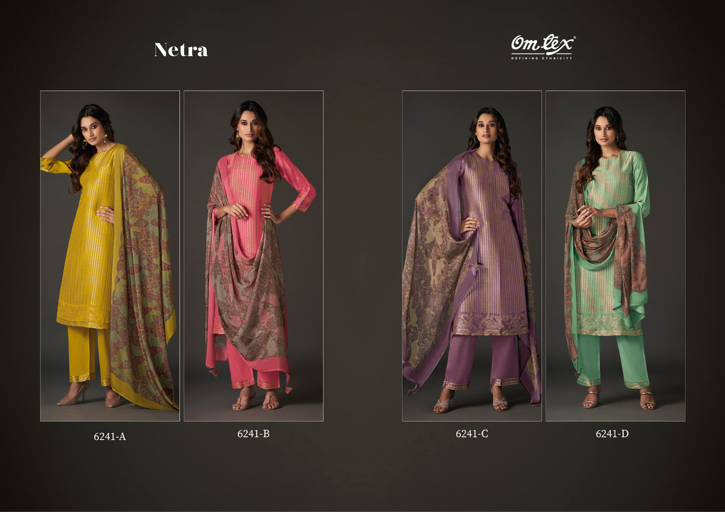 Netra-6241 Omtex Silk Jacquard Pant Style Suits Exporter Gujarat