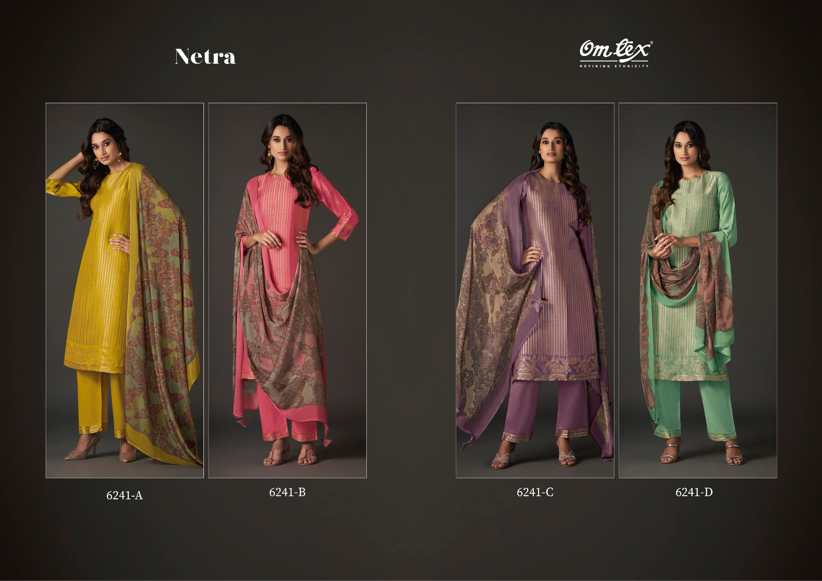 Netra-6241 Omtex Silk Jacquard Pant Style Suits Exporter Gujarat
