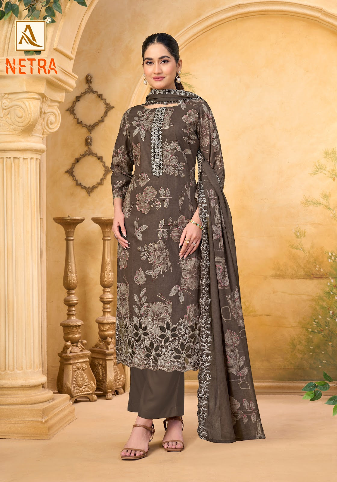 Netra Alok Cambric Cotton Karachi Salwar Suits Exporter