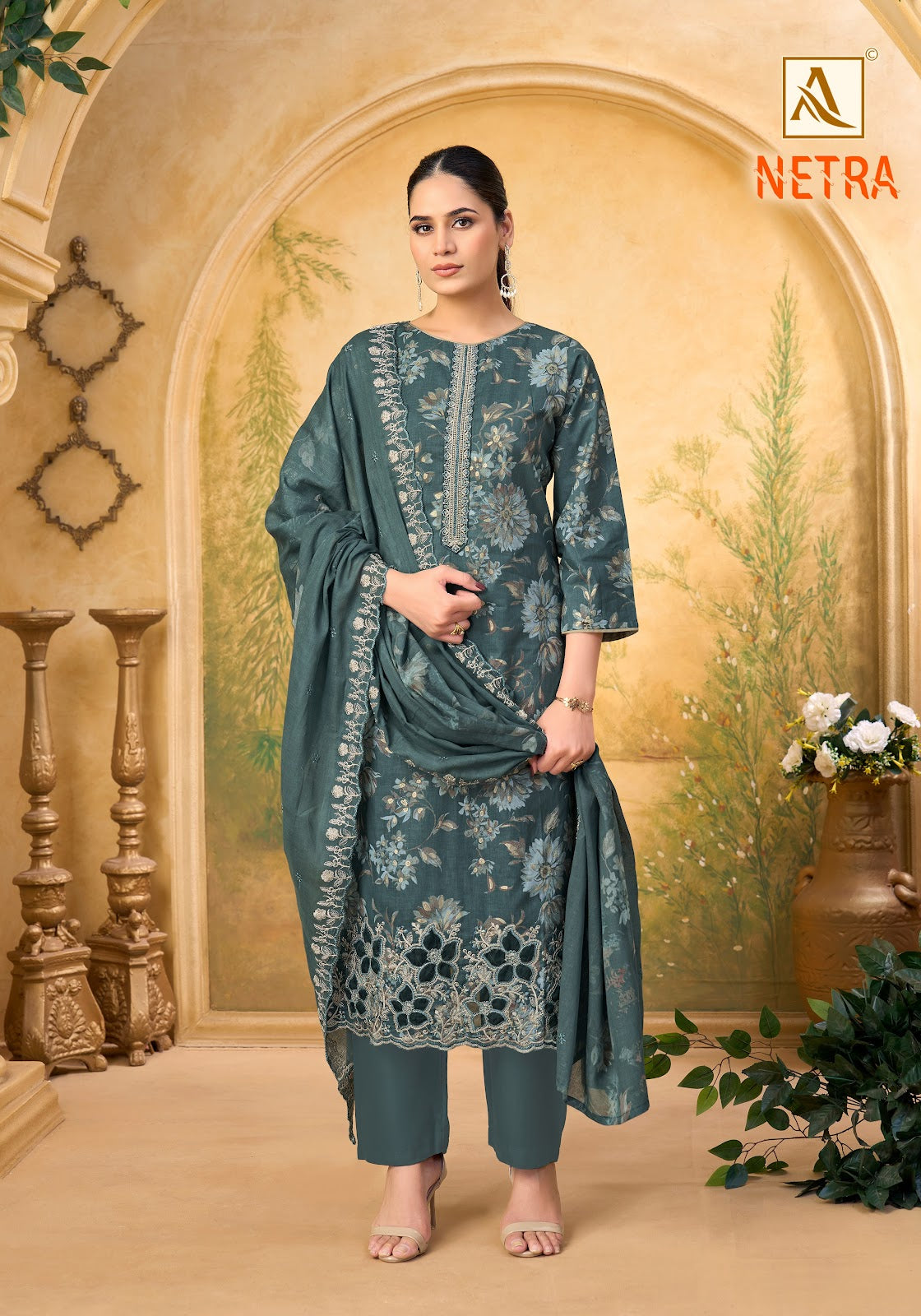 Netra Alok Cambric Cotton Karachi Salwar Suits Exporter