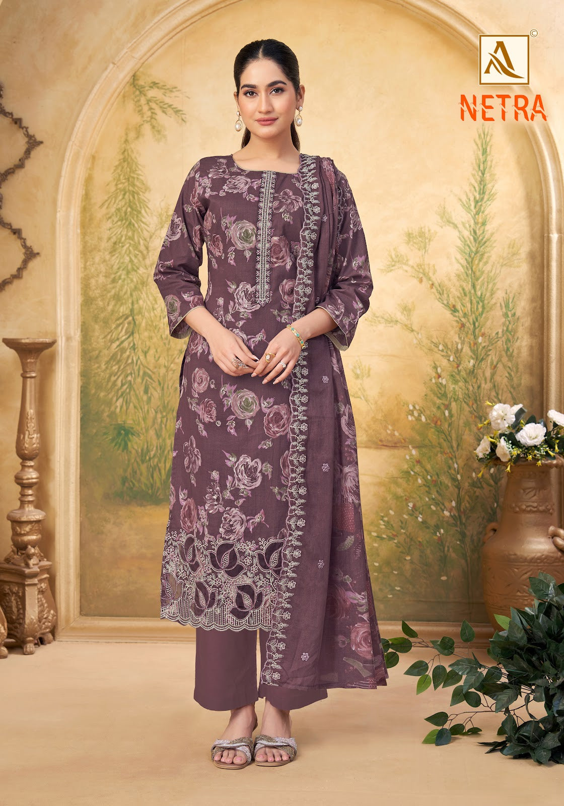 Netra Alok Cambric Cotton Karachi Salwar Suits Exporter