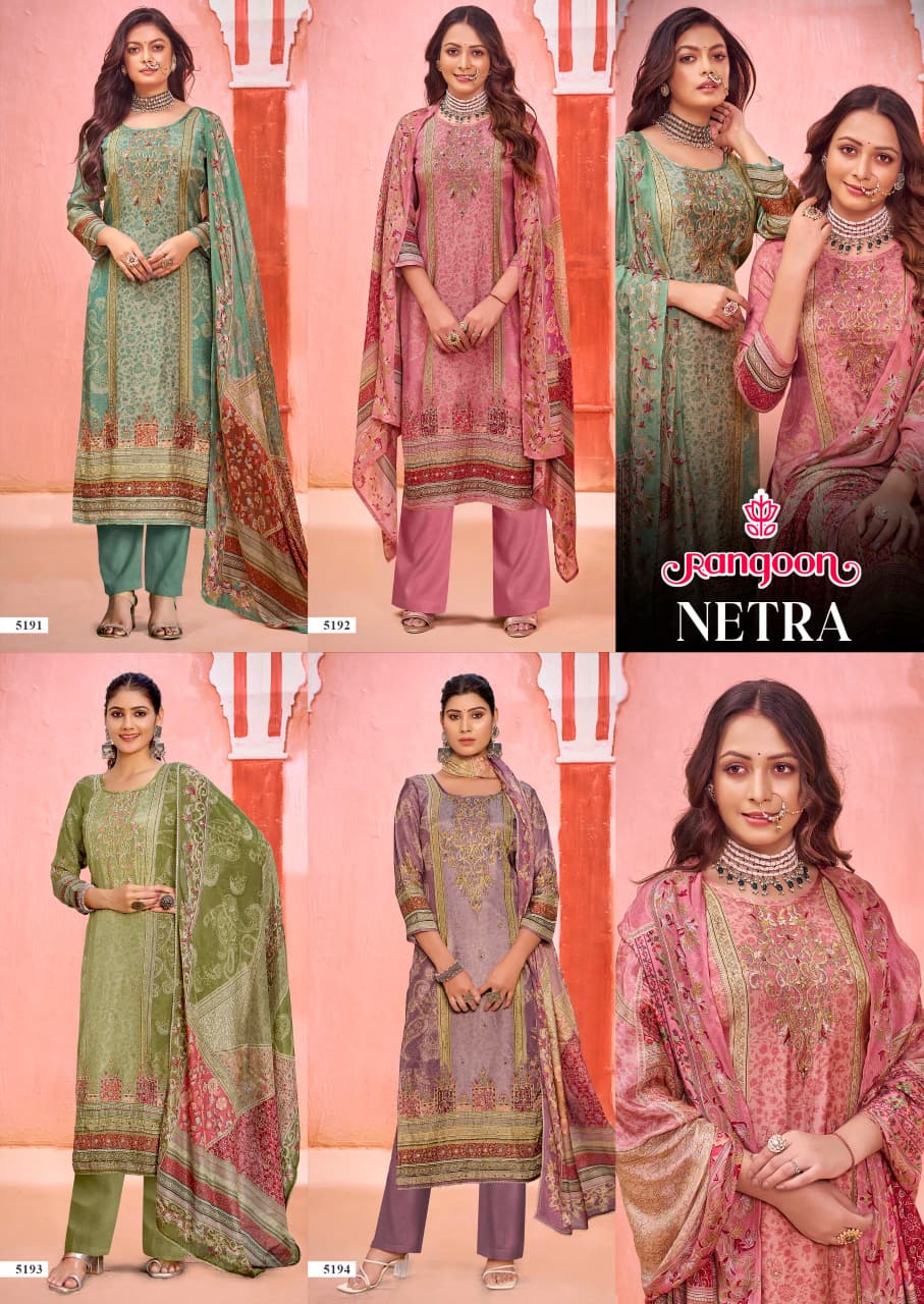 Netra Rangoon Muslin Readymade Pant Style Suits Manufacturer