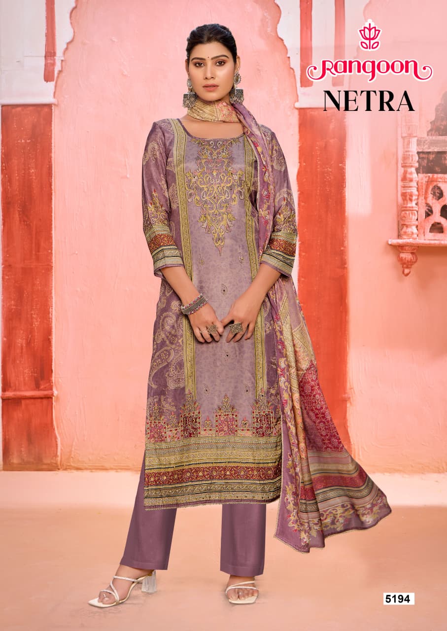 Netra Rangoon Muslin Readymade Pant Style Suits Manufacturer