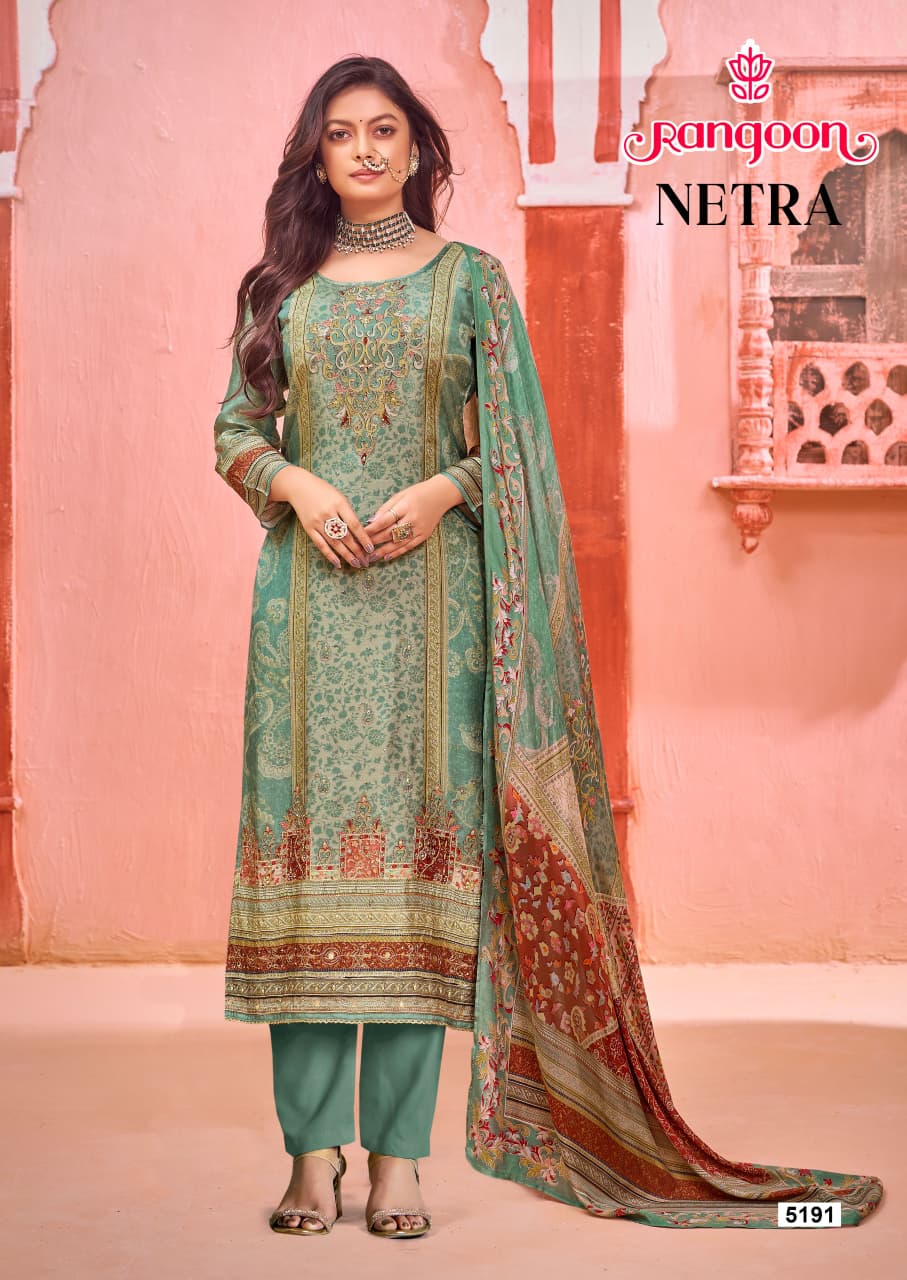 Netra Rangoon Muslin Readymade Pant Style Suits Manufacturer