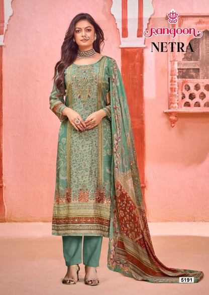 Netra Rangoon Muslin Readymade Pant Style Suits Manufacturer