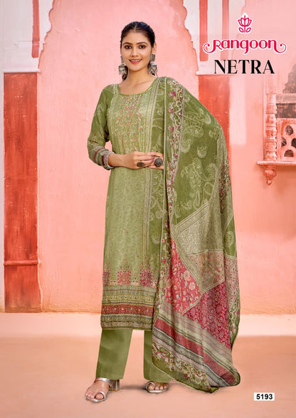 Netra Rangoon Muslin Readymade Pant Style Suits Manufacturer