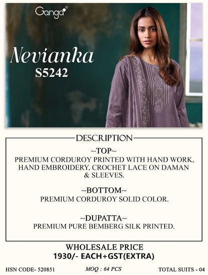 Nevianka S5242 Ganga Corduroy Pant Style Suits Manufacturer Gujarat