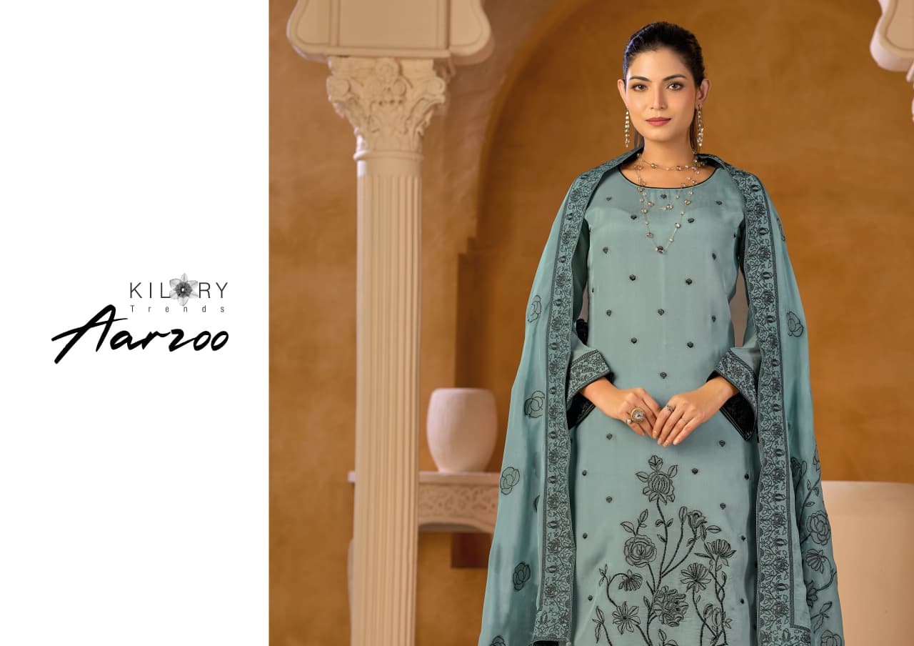 New Aarzoo Kilory Organza Silk Pant Style Suits Supplier Ahmedabad