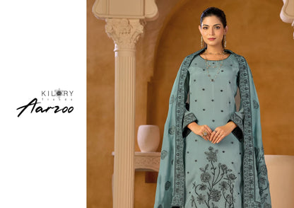 New Aarzoo Kilory Organza Silk Pant Style Suits Supplier Ahmedabad