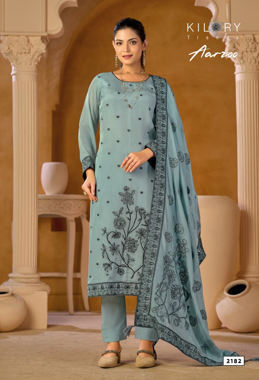 New Aarzoo Kilory Organza Silk Pant Style Suits Supplier Ahmedabad