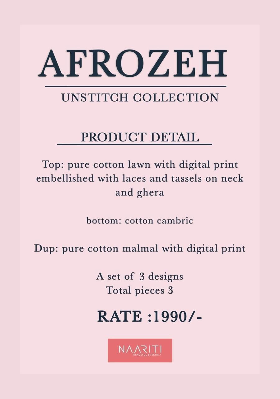 New Afrozeh Naariti Cotton Lawn Pant Style Suits Supplier
