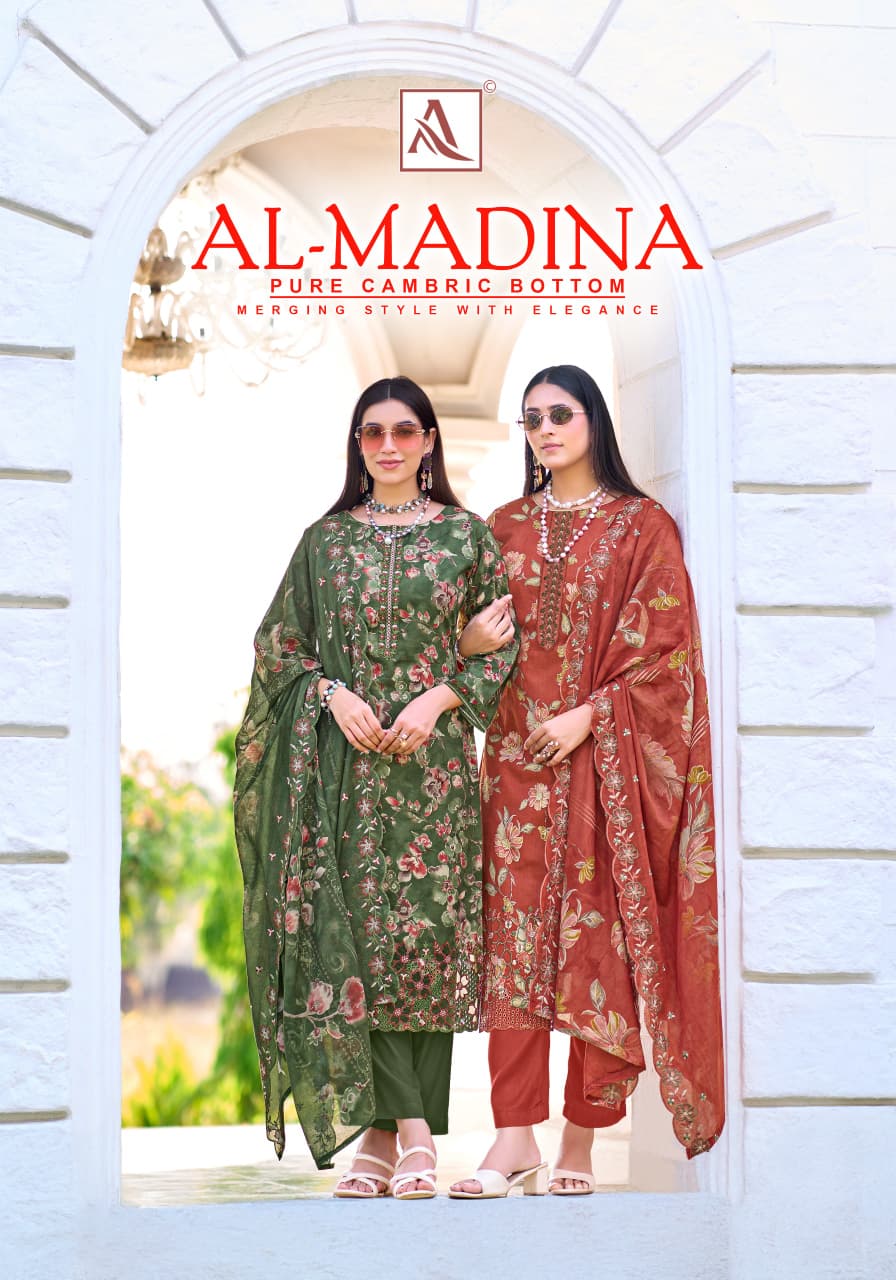 New Al Madina Alok Cambric Cotton Karachi Salwar Suits Wholesale Price