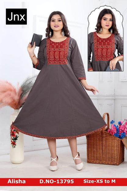 New Alisha Jnx Cotton Anarkali Kurtis Wholesale Price
