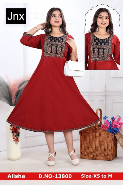 New Alisha Jnx Cotton Anarkali Kurtis Wholesale Price