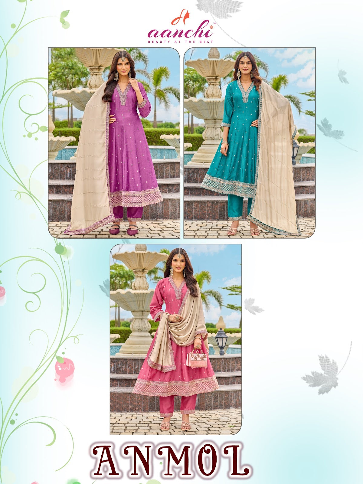 New Anmol Aanchi Vichitra Silk Readymade Anarkali Suits Manufacturer Gujarat