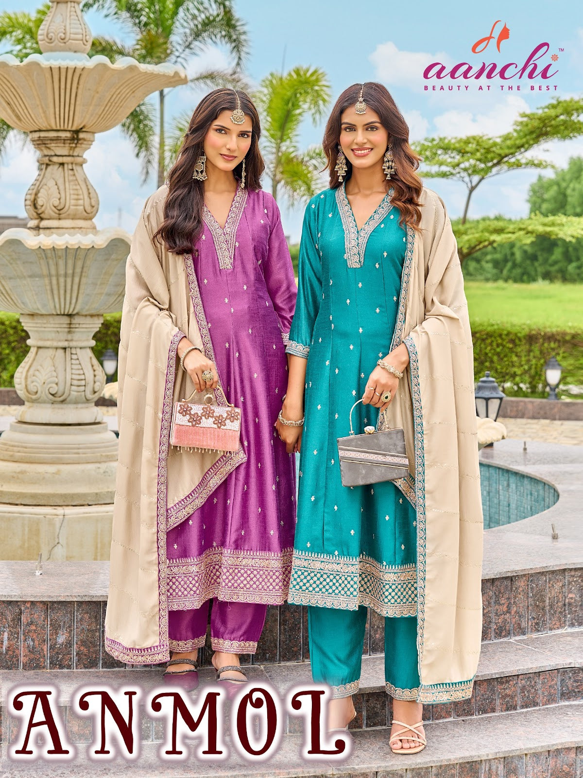 New Anmol Aanchi Vichitra Silk Readymade Anarkali Suits Manufacturer Gujarat