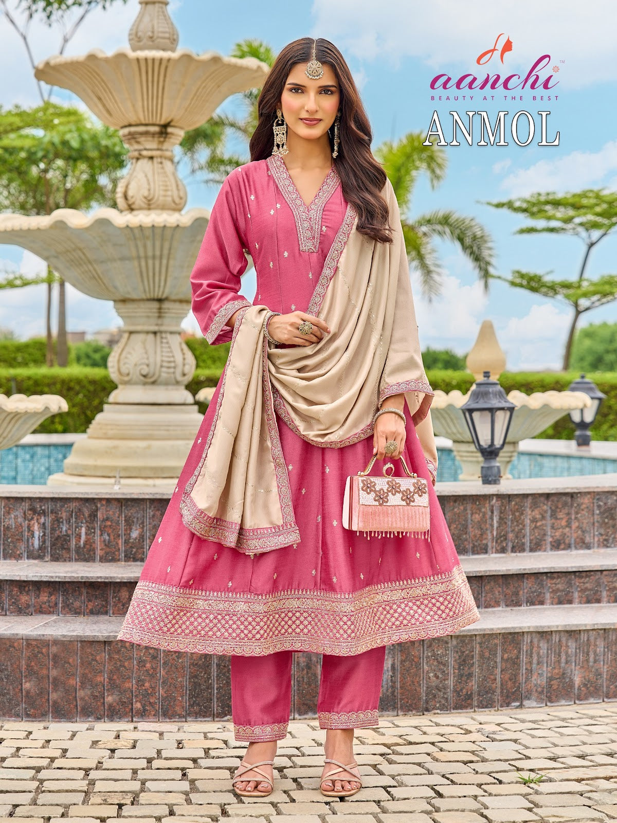 New Anmol Aanchi Vichitra Silk Readymade Anarkali Suits Manufacturer Gujarat