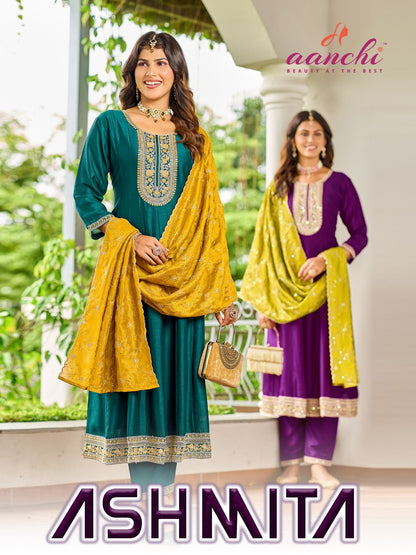 New Ashmita Aanchi Vichitra Silk Readymade Anarkali Suits Exporter India