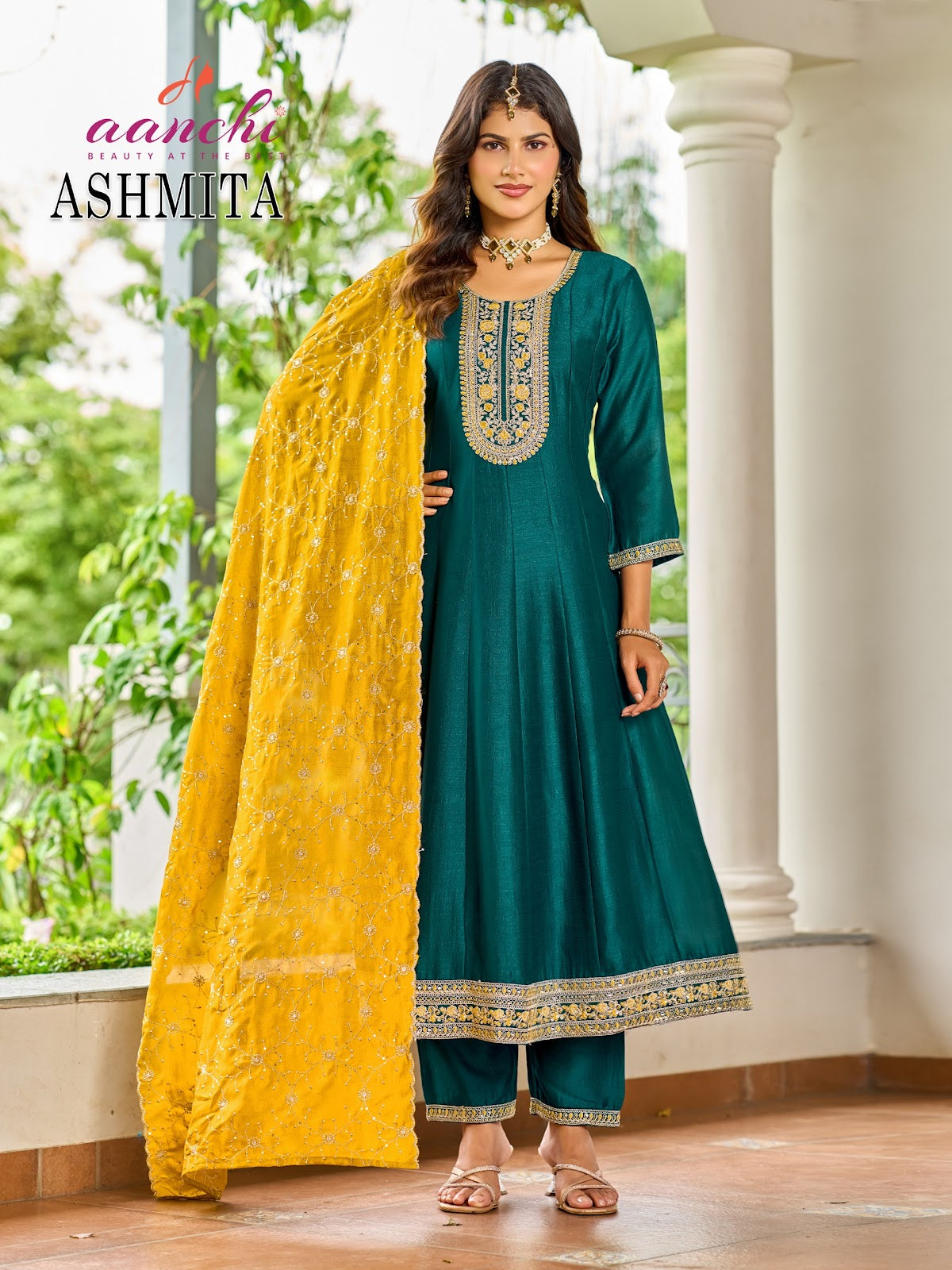 New Ashmita Aanchi Vichitra Silk Readymade Anarkali Suits Exporter India