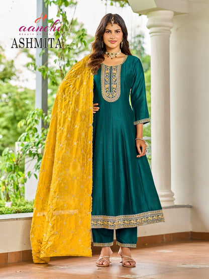 New Ashmita Aanchi Vichitra Silk Readymade Anarkali Suits Exporter India