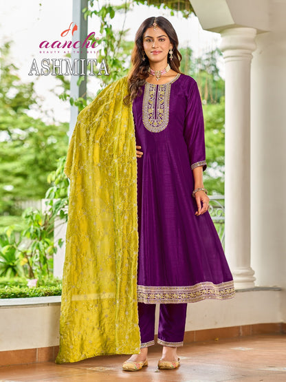 New Ashmita Aanchi Vichitra Silk Readymade Anarkali Suits Exporter India
