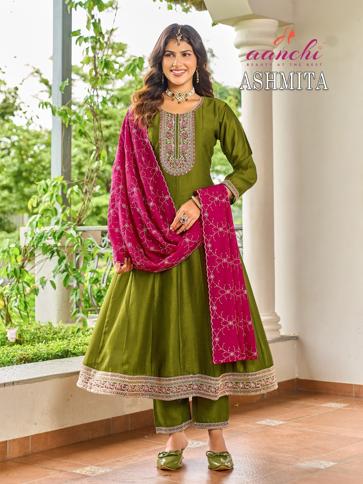 New Ashmita Aanchi Vichitra Silk Readymade Anarkali Suits Exporter India