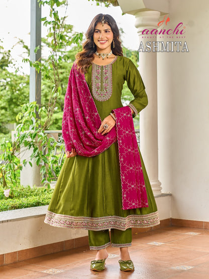 New Ashmita Aanchi Vichitra Silk Readymade Anarkali Suits Exporter India