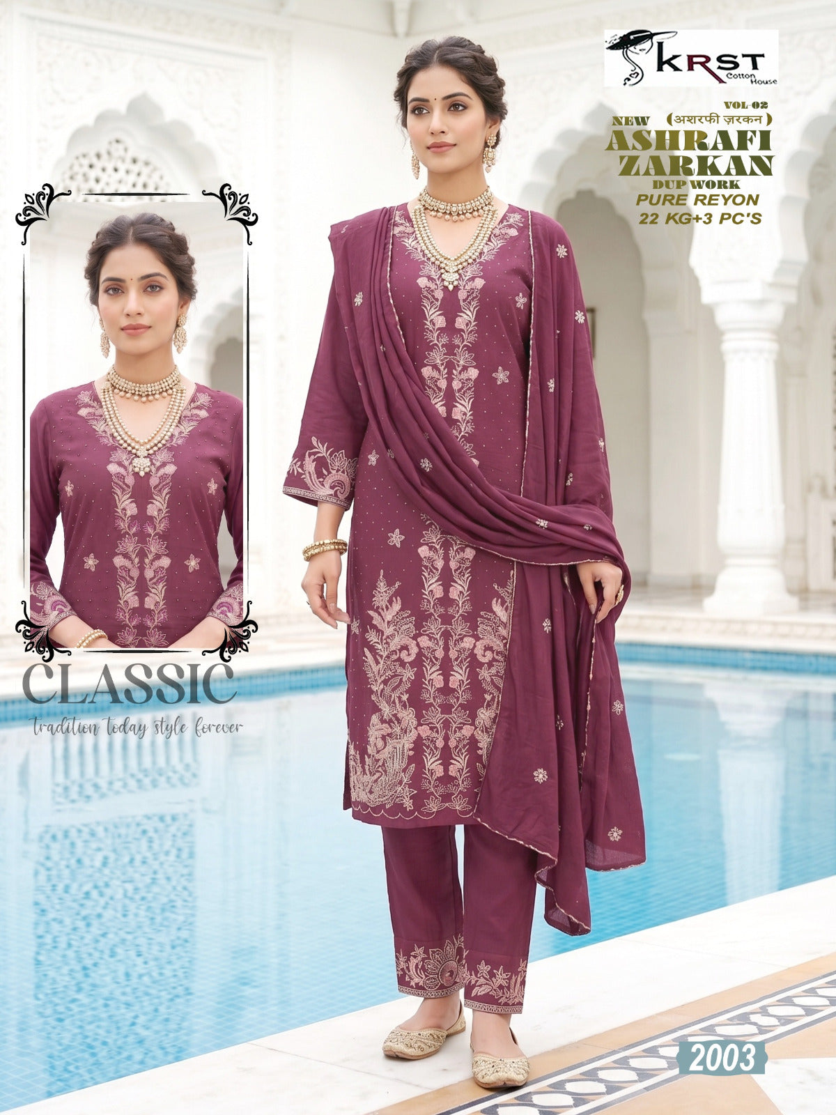 New Ashrafi Zarkan Vol 2 Krst Reyon Karachi Readymade Suits Wholesaler India