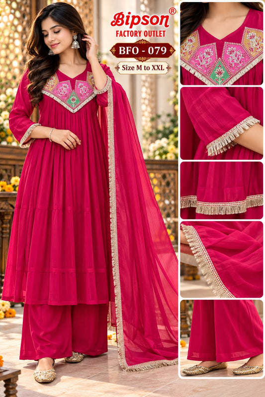 New Bfo 078-079 Bipson Prints Mul Chanderi Readymade Plazzo Style Suits Wholesale Price