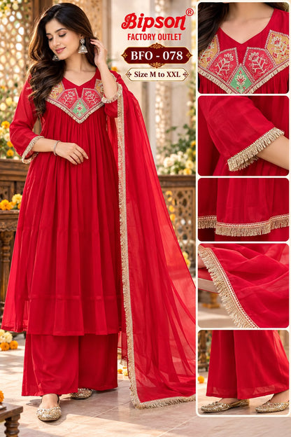 New Bfo 078-079 Bipson Prints Mul Chanderi Readymade Plazzo Style Suits Wholesale Price