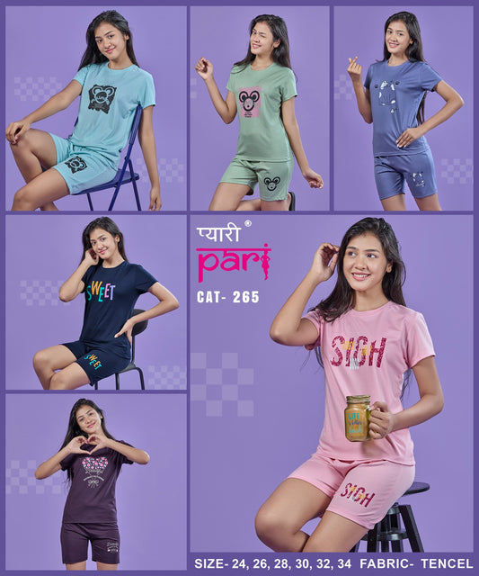 New Cat 265 Pyari Pari Tencil Lycra Girls Shorts Set Wholesaler Gujarat