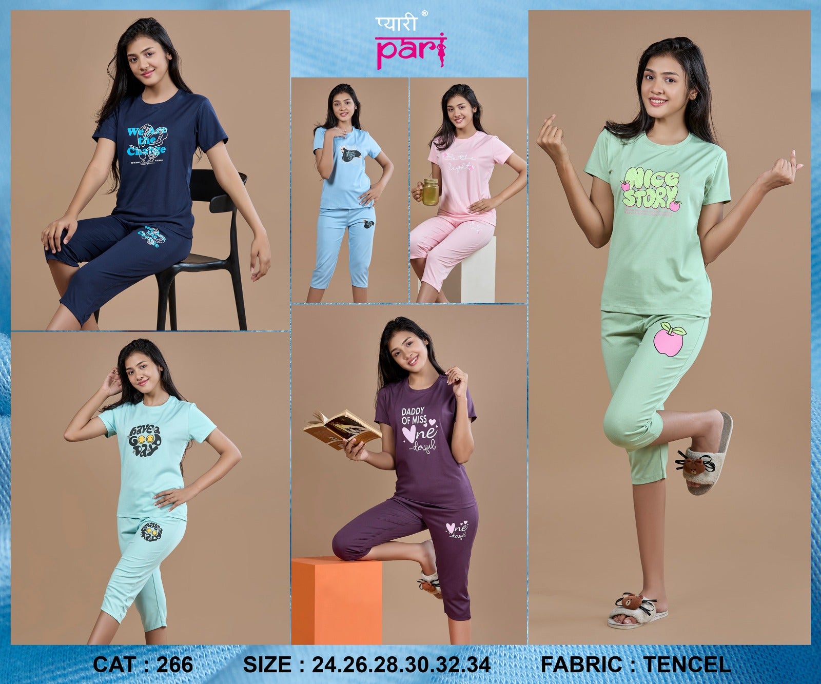 New Cat 266 Pyari Pari Lycra Tencil Girls Capri Night Suits Manufacturer Ahmedabad