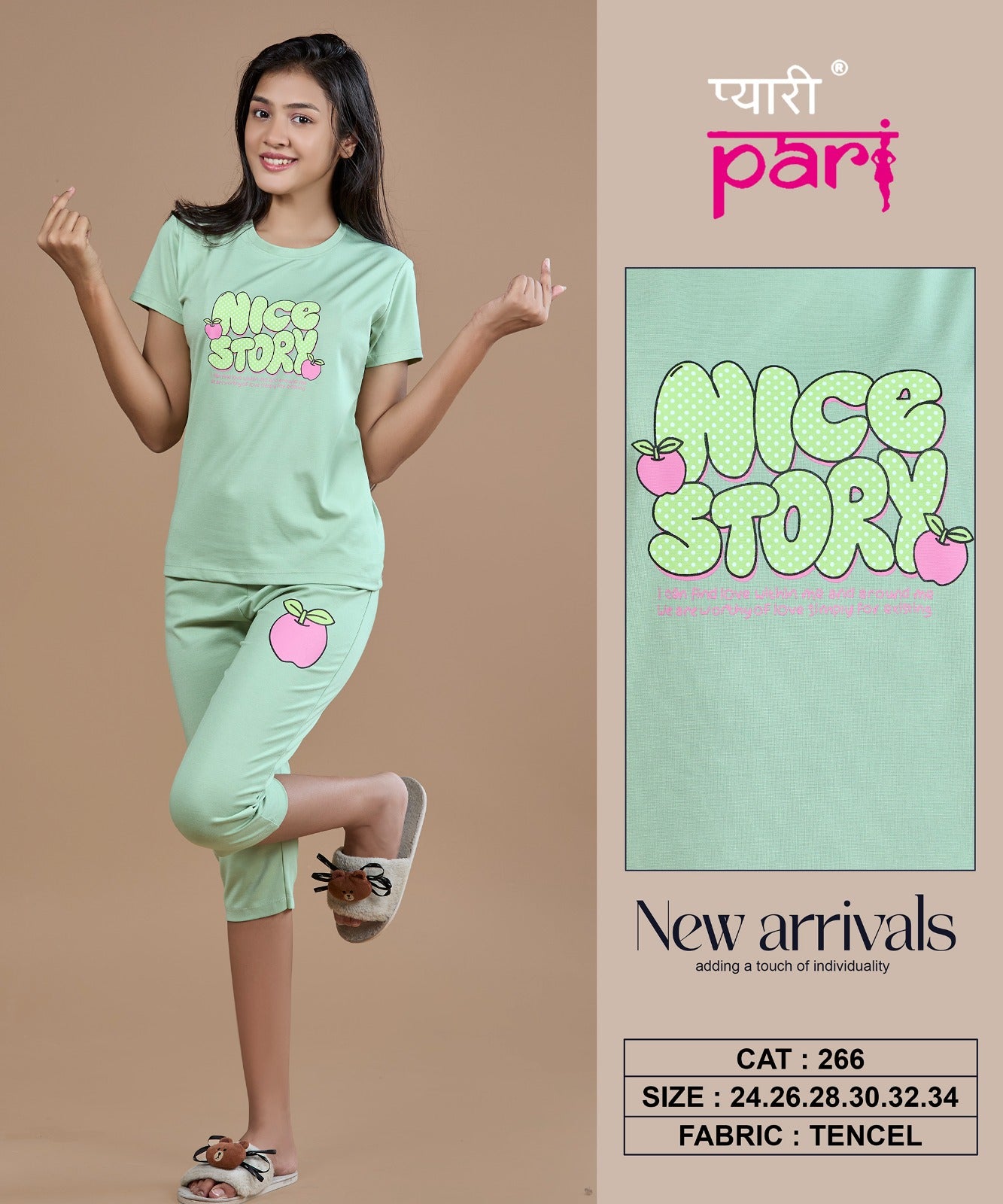 New Cat 266 Pyari Pari Lycra Tencil Girls Capri Night Suits Manufacturer Ahmedabad