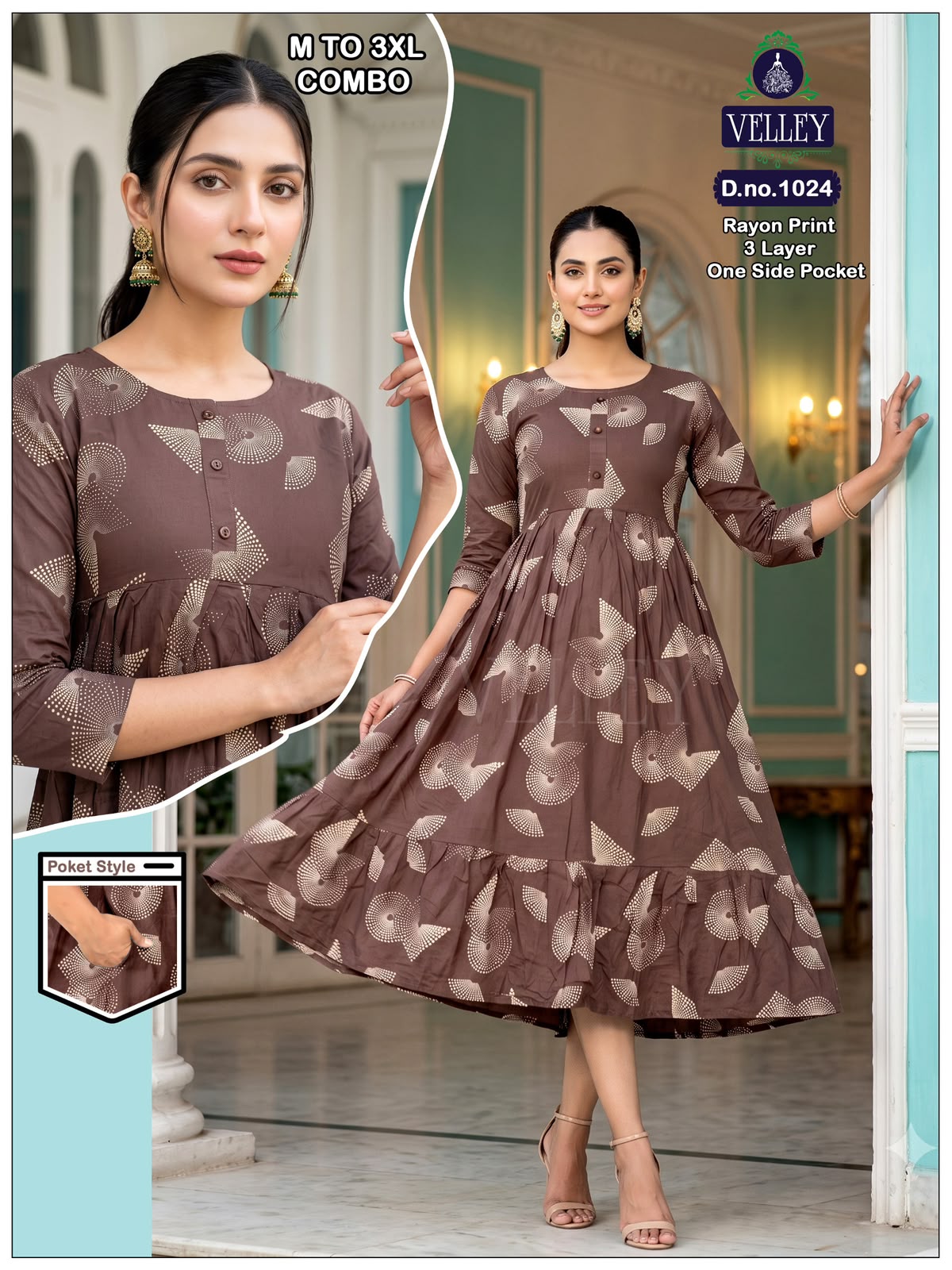 New Colors 3 Layers 2909 Velley Rayon Anarkali Kurtis Supplier