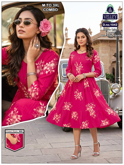 New Colors 3 Layers 2909 Velley Rayon Anarkali Kurtis Supplier