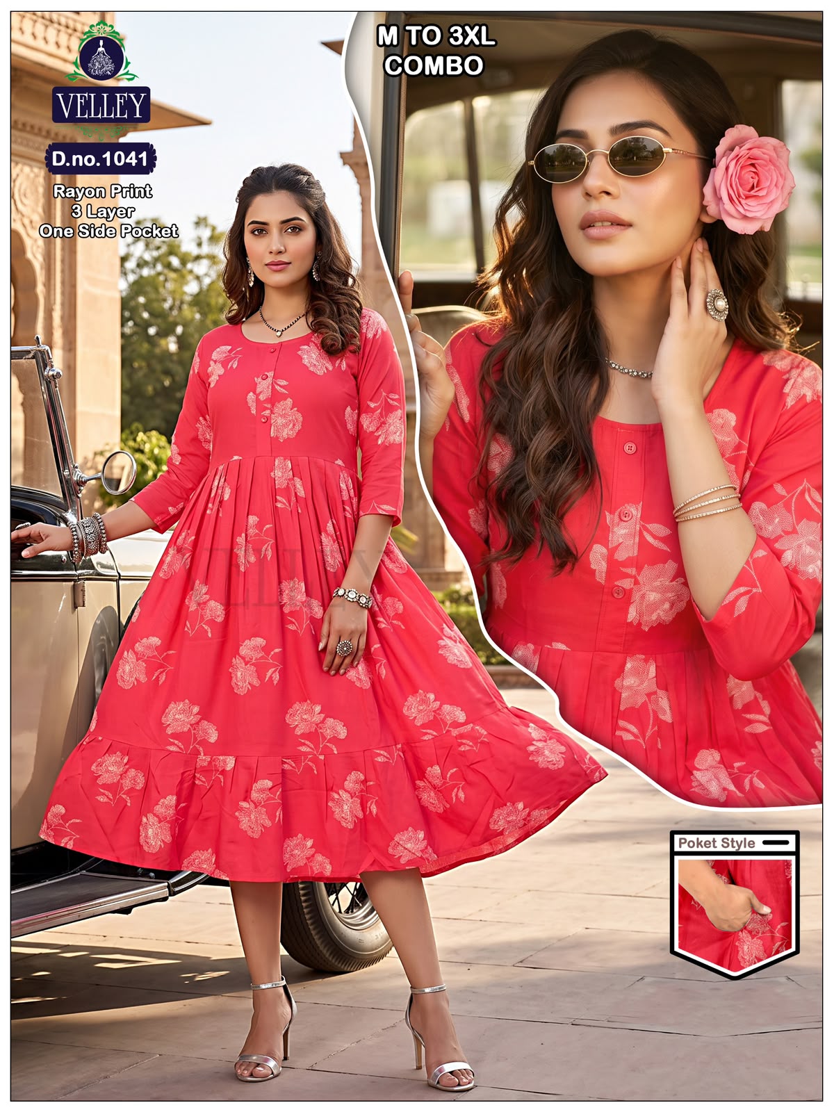 New Colors 3 Layers 2909 Velley Rayon Anarkali Kurtis Supplier