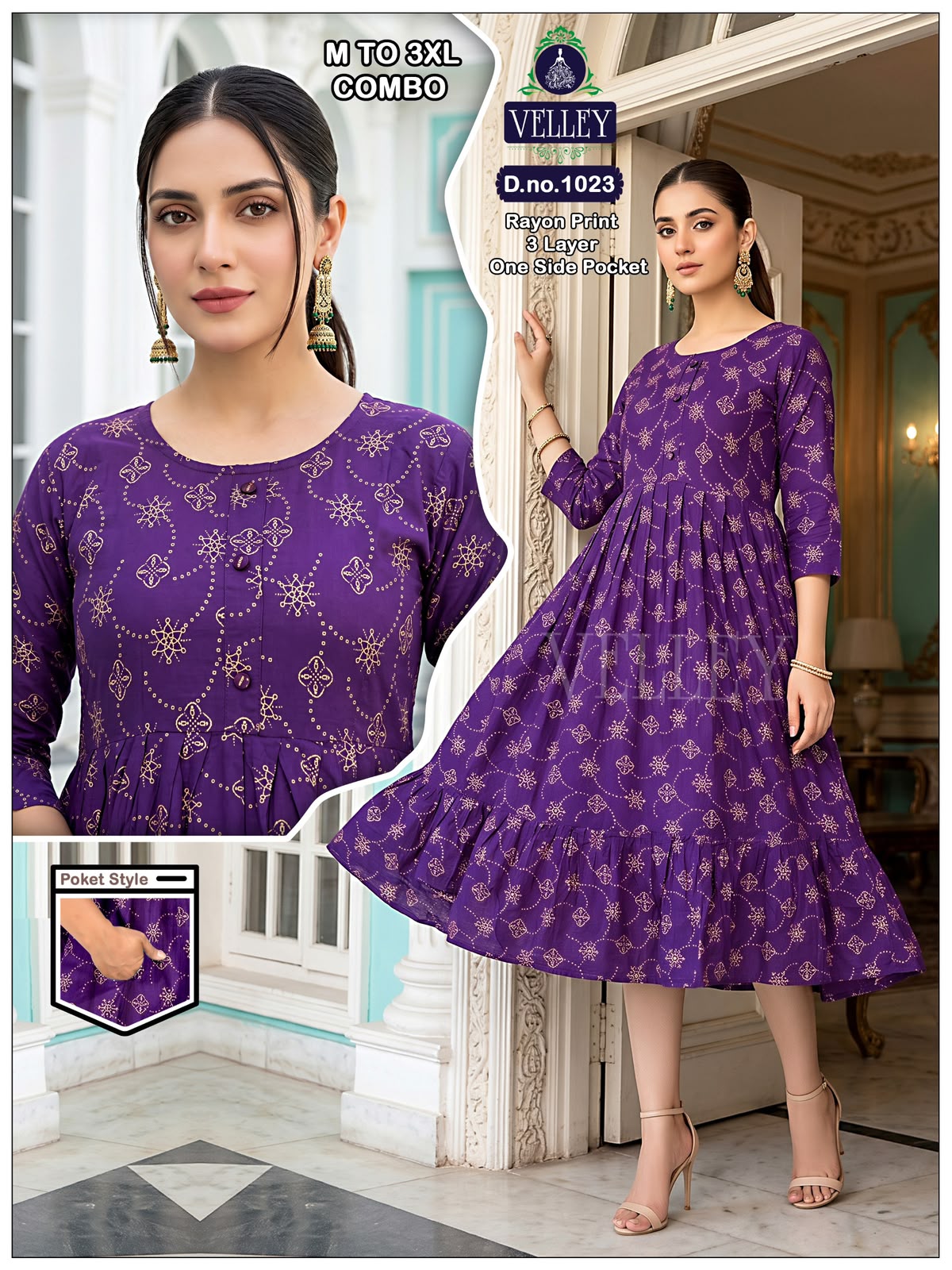New Colors 3 Layers 2909 Velley Rayon Anarkali Kurtis Supplier
