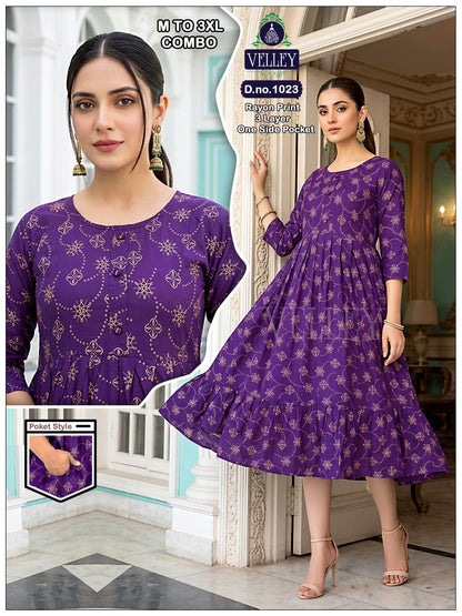 New Colors 3 Layers 2909 Velley Rayon Anarkali Kurtis Supplier