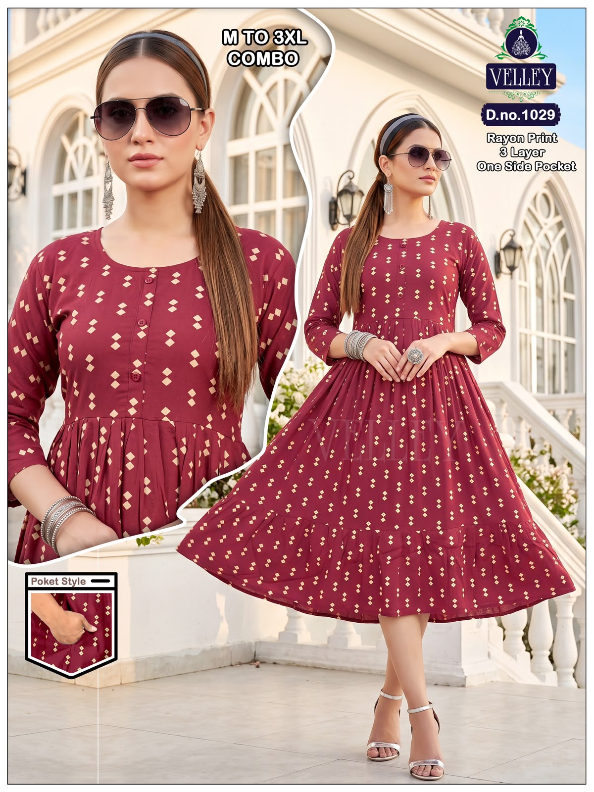 New Colors 3 Layers 2909 Velley Rayon Anarkali Kurtis Supplier
