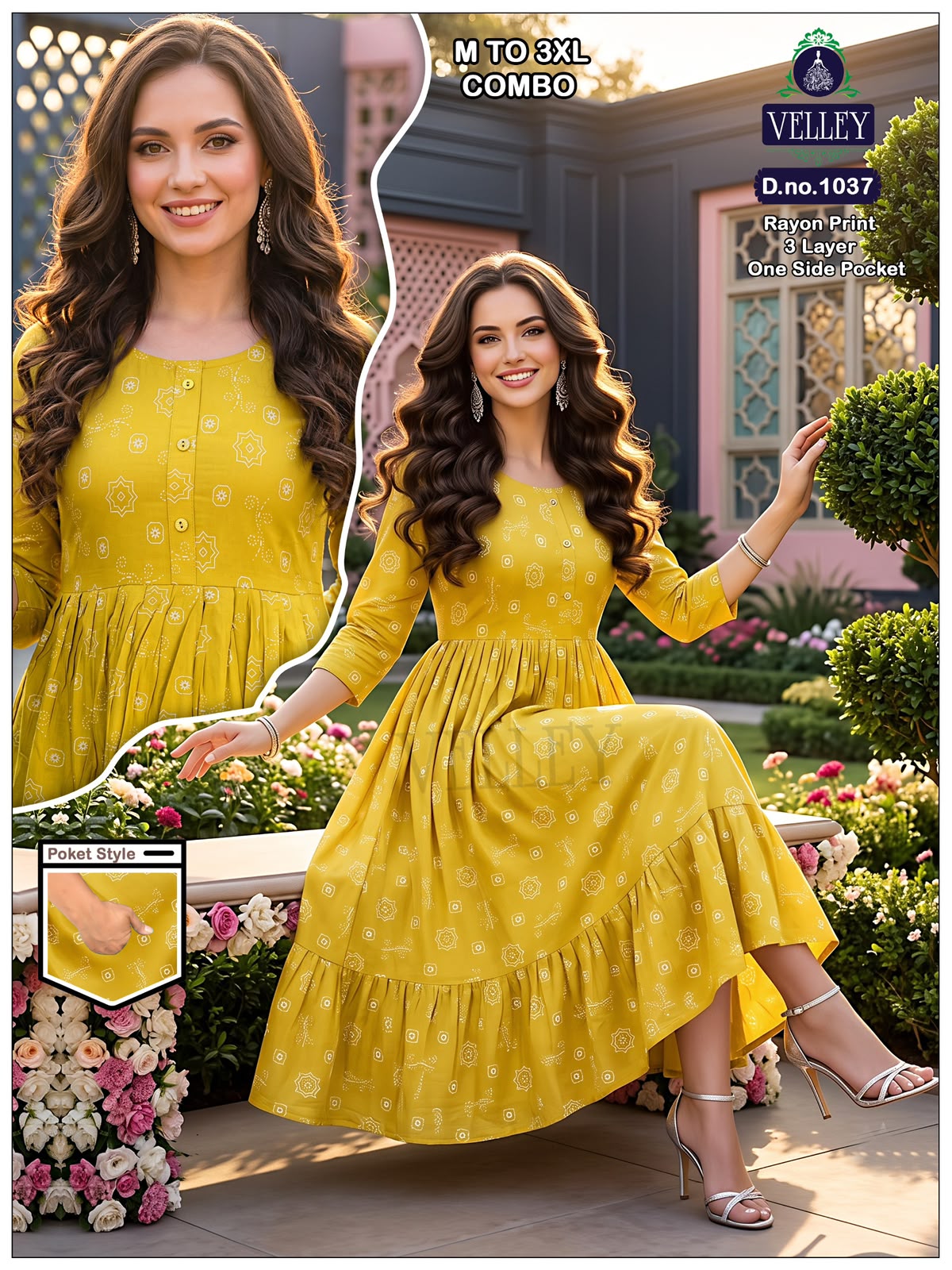 New Colors 3 Layers 2909 Velley Rayon Anarkali Kurtis Supplier