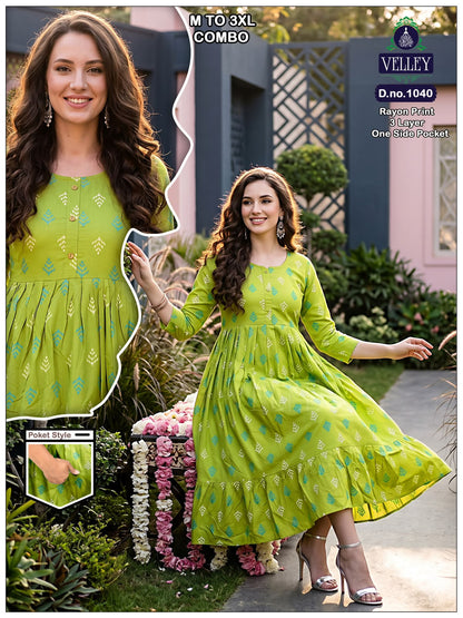 New Colors 3 Layers 2909 Velley Rayon Anarkali Kurtis Supplier
