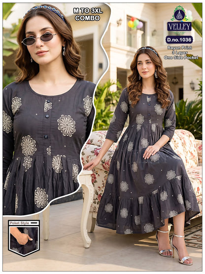 New Colors 3 Layers 2909 Velley Rayon Anarkali Kurtis Supplier