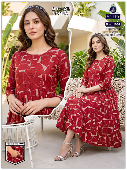 New Colors 3 Layers 2909 Velley Rayon Anarkali Kurtis Supplier